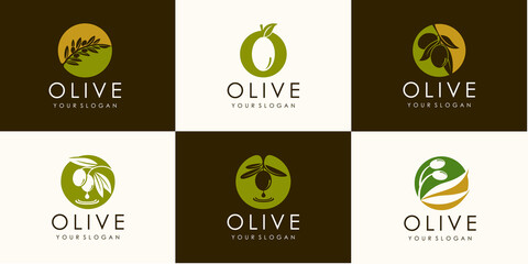 set of Olive oil vector logo template. This design use leaf and circle symbol. Suitable for health and food business.