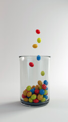 3D render Colored sweets in a transparent glass on a white background