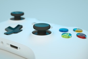 3D render large button on white game joystick