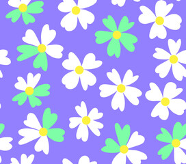 Obraz premium Abstract Hand Drawing Cute Daisy Flowers Seamless Vector Pattern Isolated Background
