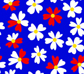 Abstract Hand Drawing Cute Daisy Flowers Seamless Vector Pattern Isolated Background