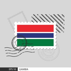 Gambia flag postage stamp. Isolated vector illustration on grey post stamp background and specify is vector eps10.