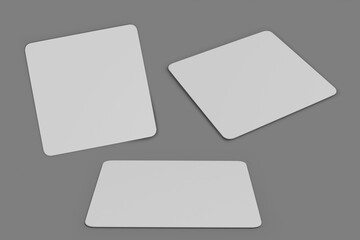 Blank white mouse-pad mockup isolated over gray background. Front and side view of mat mouse pad. 3d rendering.