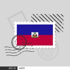 Haiti flag postage stamp. Isolated vector illustration on grey post stamp background and specify is vector eps10.