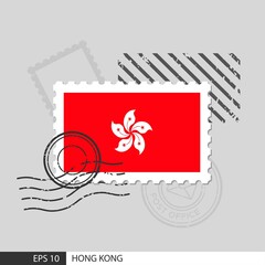 Hong Kong flag postage stamp. Isolated vector illustration on grey post stamp background and specify is vector eps10.
