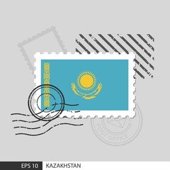 Kazakhstan flag postage stamp. Isolated vector illustration on grey post stamp background and specify is vector eps10.
