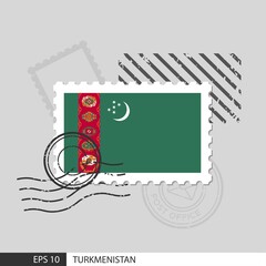Turkmenistan flag postage stamp. Isolated vector illustration on grey post stamp background and specify is vector eps10.