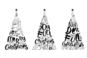 Merry Christmas. Typography set, text design. Usable for banners, greeting cards, gifts etc.