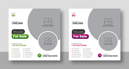 Real estate social media post color combination bundle, modern Real Estate social media post, easily editable, colorful, and elegant design.