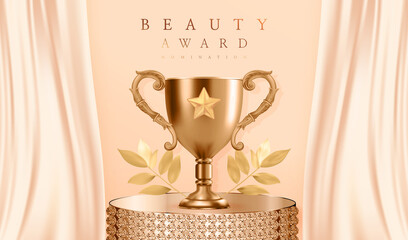 Winner award champion realistic golden trophy and crown template 