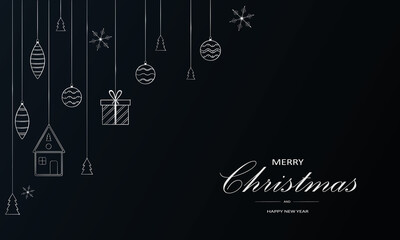 Christmas dark blue background with silver ornaments