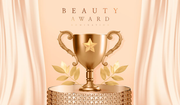 Winner Award Champion Realistic Golden Trophy And Crown Template 