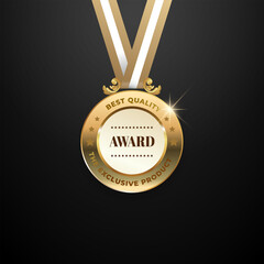 Realistic golden medal label of Success winner.