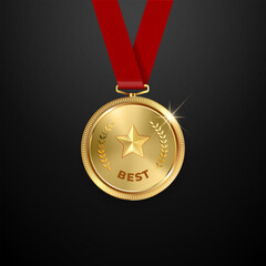 Realistic golden medal label of Success winner.