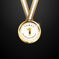 Realistic golden medal label of Success winner.