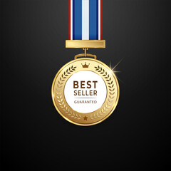Realistic golden medal label of Success winner.