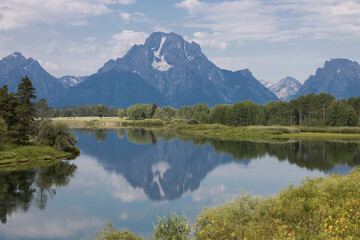 Gran Teton National Park.
Portion of the Snake River with a background Grand Teton Mountain.