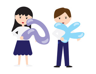 Boy and girl holding Hebrew letters