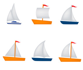 Sailing boat set, icon, stock vector, logo isolated on a white background. Illustration
