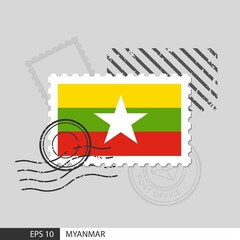 Myanmar flag postage stamp. Isolated vector illustration on grey post stamp background and specify is vector eps10.