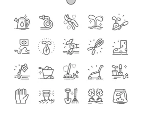 Fotobehang Gardening. Automatic watering. Sowing seeds. Sprout, fertilizer, sprinkler and watering. Pixel Perfect Vector Thin Line Icons. Simple Minimal Pictogram © palau83