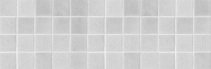 Panorama of white terra cotta wall tile texture and background seamless