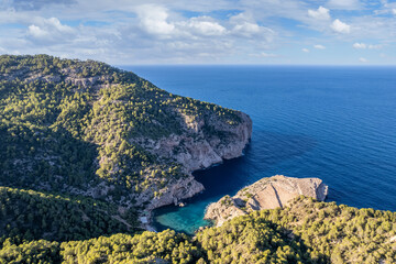 Aerial view of Cala Es Portixol, Ibiza islands, Spain