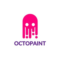 Octopaint logo design, octopus-shaped paint drops, as a logo or product brand.