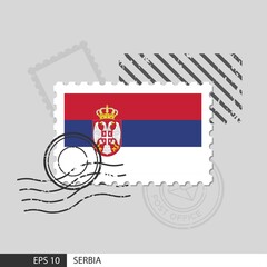 Serbia flag postage stamp. Isolated vector illustration on grey post stamp background and specify is vector eps10.