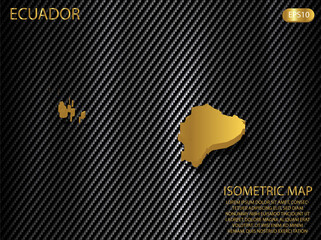 Fototapeta na wymiar isometric map gold of Ecuador on carbon kevlar texture pattern tech sports innovation concept background. for website, infographic, banner vector illustration EPS10