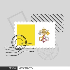 Vatican City flag postage stamp. Isolated vector illustration on grey post stamp background and specify is vector eps10.