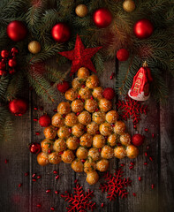 Sweet bread Christmas tree. Holiday recipes. Christmas cakes. Christmas menu. New Year's menu - 469662907