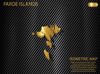 isometric map gold of Faroe Islands on carbon kevlar texture pattern tech sports innovation concept background. for website, infographic, banner vector illustration EPS10