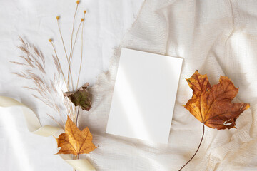 Fall mockup card 5x7 with yellowed leaves