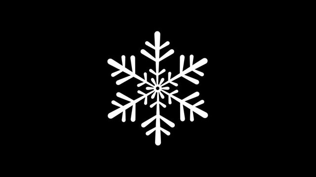 Freezing single snowflake isolated on a dark background. Animated elements for backgrounds and text messages Merry Christmas and Happy New Year. 4K animation