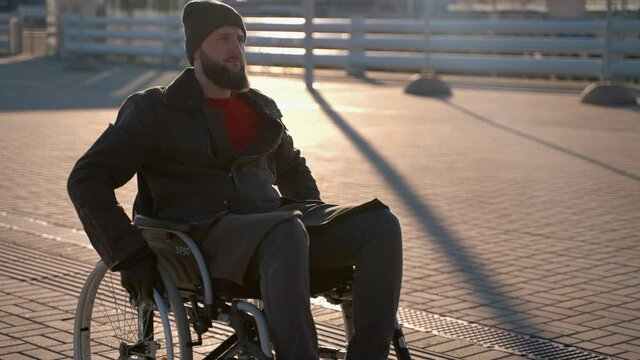 Morning outing of disabled young man