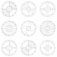vector monochrome icon set with ancient Shields for your project