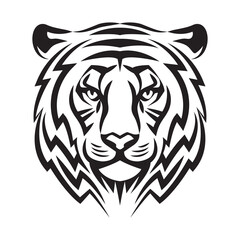 Tiger head, vector illustration, stylized logo with tiger head, symbol of the year 2022, sports mascot. Linear silhouette of a predator. - 469665365