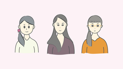 Set of cute flat female avatar in character illustration art design