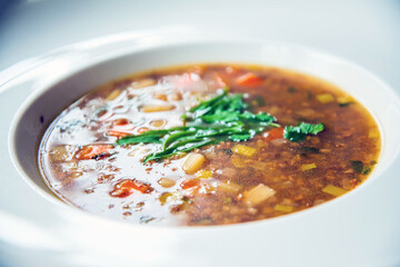 Delicious homemade traditional polish soup cooked with lentils and vegetables