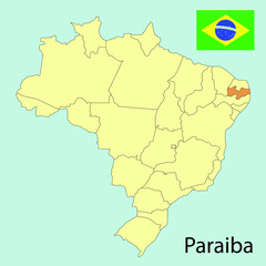 brazil map with provinces, paraiba, vector illustration 