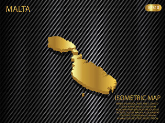 isometric map gold of Malta on carbon kevlar texture pattern tech sports innovation concept background. for website, infographic, banner vector illustration EPS10