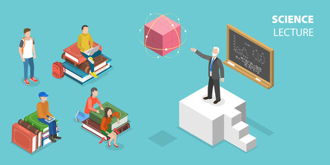 3D Isometric Flat Vector Conceptual Illustration of Science Lecture, Education Training Seminar - obrazy, fototapety, plakaty