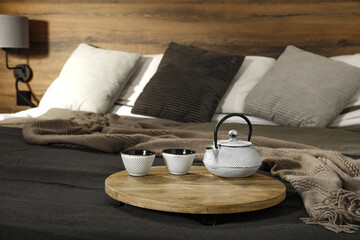 Bed background of free space for your decoration and morning time. 