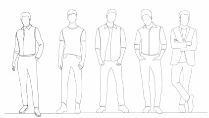 men stand one continuous line drawing vector, isolated