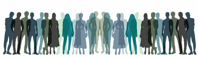 crowd of people silhouette vector, isolated