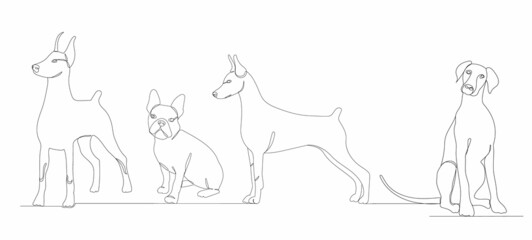 dogs drawing one continuous line vector, isolated
