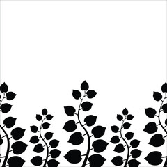 Vase leaves icon vector. Sketch vintage design, Abstract background base, Leaves and branches vector seamless pattern. Black brush leaves, Black branch modern ornament, ink texture 