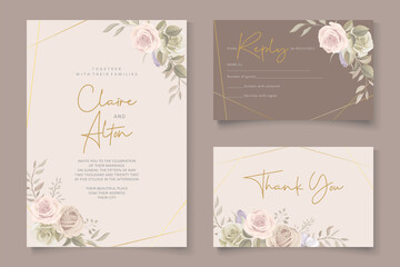 Obraz na płótnie Canvas Beautiful hand drawn roses wedding invitation card set