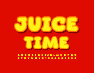 Vector colorful Emblem Juice Time. Cute Kids Font. Artistic bright Alphabet Letters and Numbers set